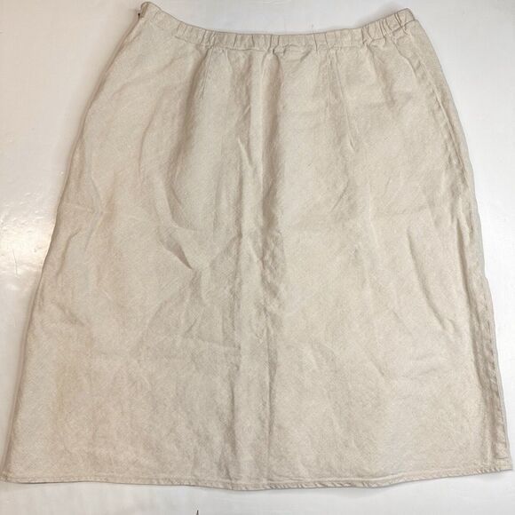 Lands End 100% Linen A-Line Skirt Womens 18W Neutral Beige Side Zip Plus Size - Picture 2 of 9